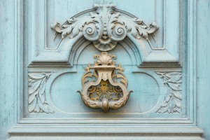 ornate teal door and knocker Paris (1)                          